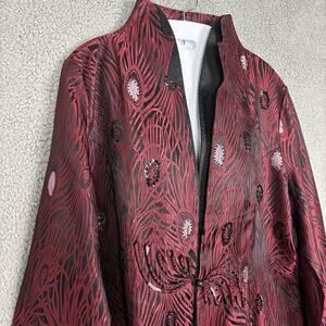 Dragon Silk Jacket Coat Womens Size XL Shanghai China Dark Red Black Vintage